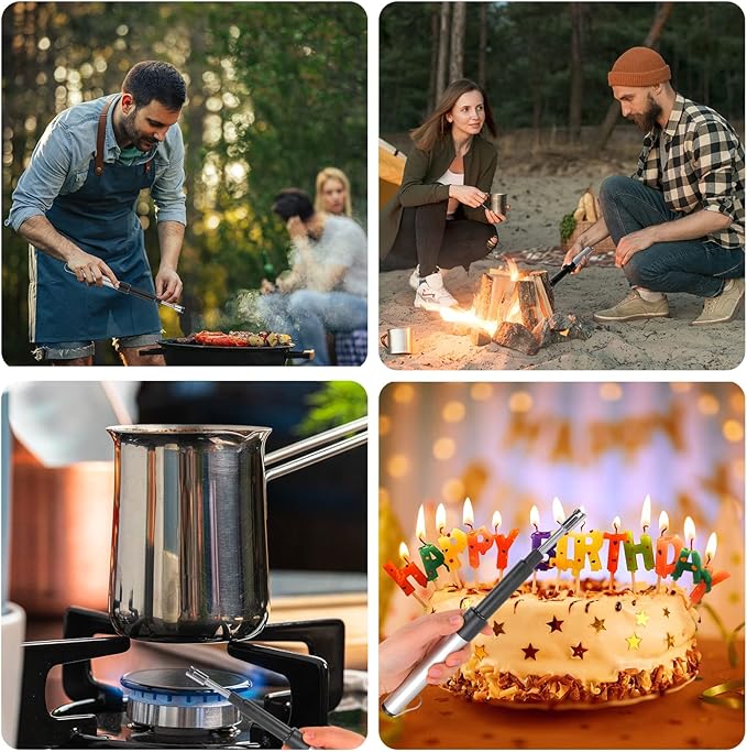Electric Long Lighter,Retractable Length(11.4in-27.55in),Lgnition Port Can be Rotated 360°,Flameless Electronic Stick Lighter,Wind- & Weatherproof Long Lighter for Kitchen, Grilling, Stove, etc.(blue)