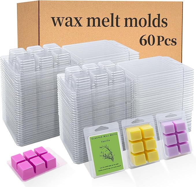 Thickened Wax Melt Molds Containers Clamshells Packaging for Wax Melts,Wax Tart Packaging for Enterprises or Households,Wax Seal Mold,Scentsy Wax Melts,Soy Wax,Wax Melt Warmer (60pcs)