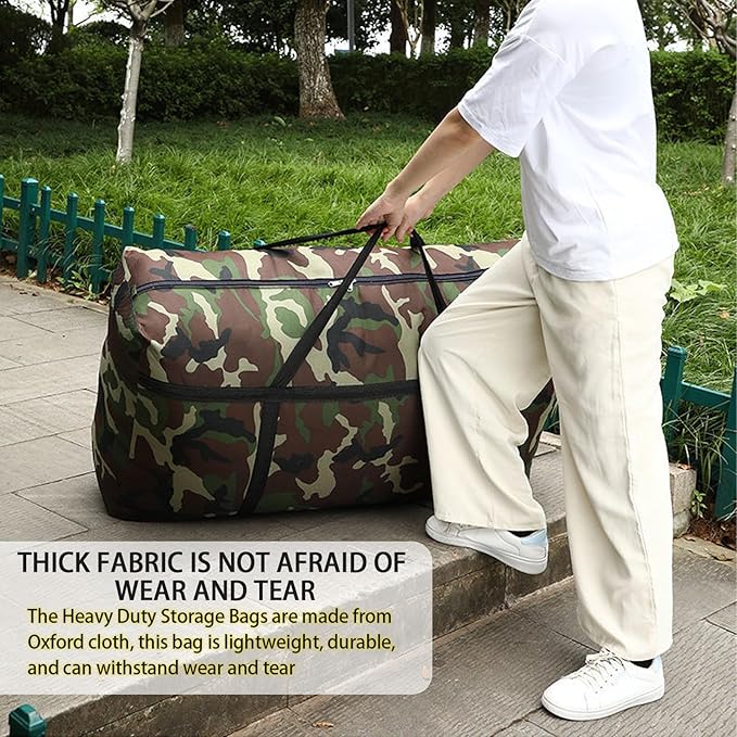 4 Packs Camouflage Extra Large Moving Bags, 125L Heavy Duty Storage Bags, Waterproof Oxford Storage Tote Duffle Bag with Zippers for Clothes, Bedding, Comforters, Pillows, Moving