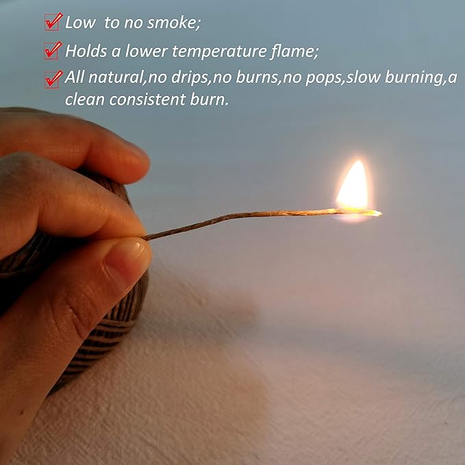 MILIVIXAY 100% Organic Hemp Candle Wick with Natural Beeswax Coating, 200 FT Spool, Standard Size (1.0mm)+ Wick Sustainer Tabs (200PCS).