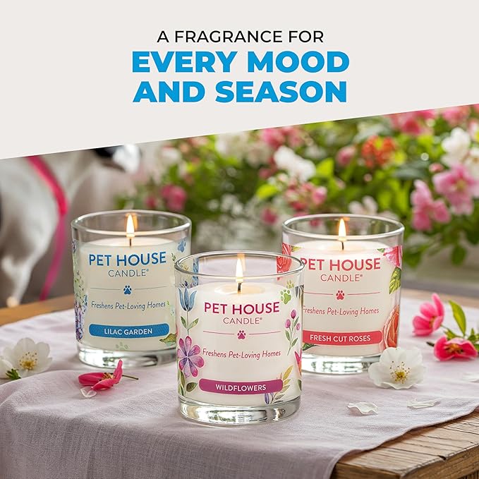 Pet House Candles, Clean Long-Lasting Pet Odor Candles for Home, Plant-Based, 60 Hour Burn Time - Lemon Cupcake, 9 oz, 2 Pack