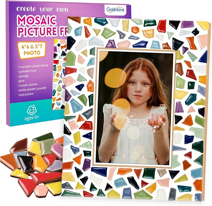 goldentime Decorate Your Own Mosaic Picture Frame - DIY Mosaic Craft Kits Fun Arts and Crafts for Adults Christmas Valentine Birthday Father’s Day Gifts