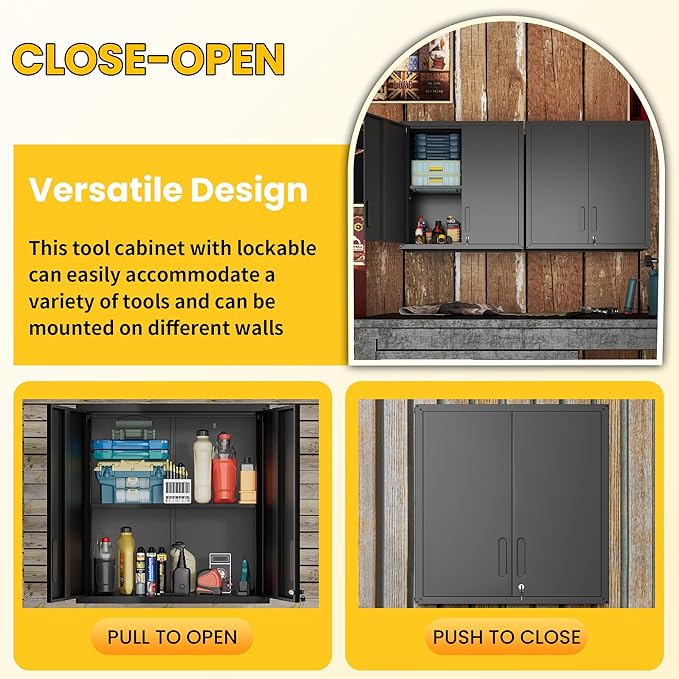 Garage Storage Cabinets Wall Mount, Locking Metal Wall Cabinets with Doors and Adjustable Shelves, Floating Hanging Storage Cabinet for Garage, Basement