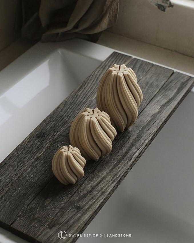 LAWA Swirl Candle - Large Beautiful Handmade Pillar Scented Soy Wax Twirl Elegant Bubble Aesthetic Candle Housewarming Gift Home Room Shelf Decor Idea Spiral Sandstone (Medium)