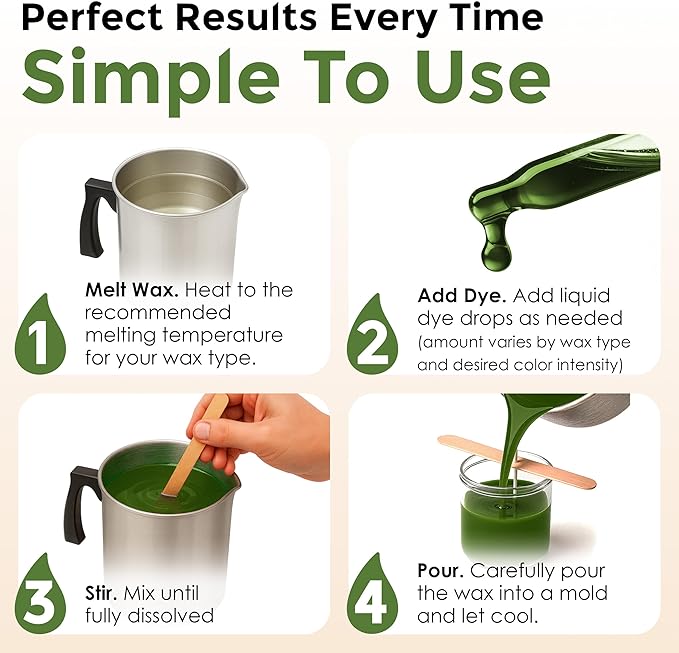 Green Liquid Candle Dye (.5 oz) - Made in the USA - Safe and Easy to Use - Pure and Simple Ingredients - Candle Making Supplies for Soy, Paraffin, Palm or Gel Wax - 10 Vibrant Colors to Choose from