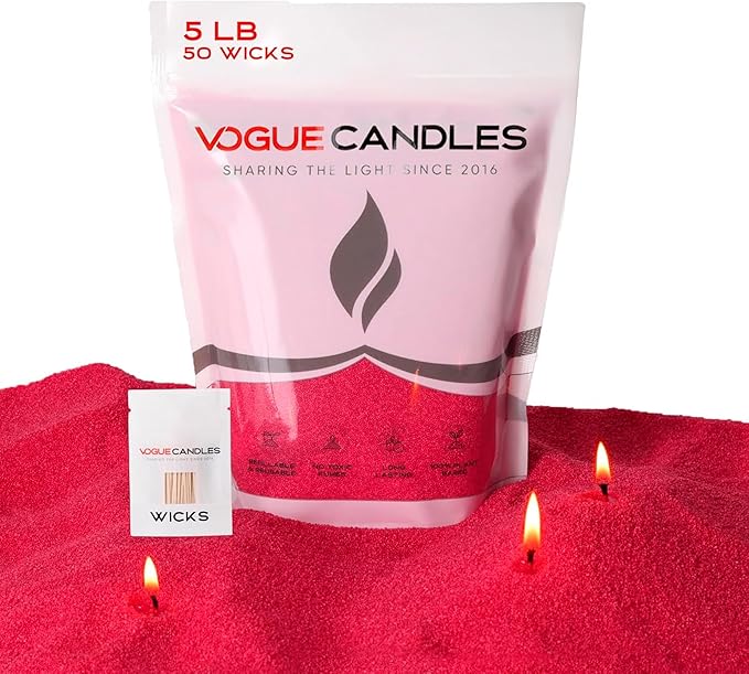 Vogue Candles Red Pearled Candle Sand Wax (5 LB) – Mother’s Day Candle Kit with 50 Cotton Wicks for DIY Home Lighting – Plant-Based & Reusable Wax Granules Refill for Clean Burning & Custom Vessels