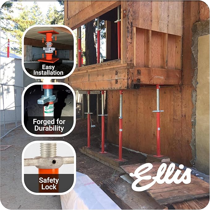 Ellis Manufacturing Light-Duty Steel Construction Jack - Adjustable Screw Jack Post for Floor Leveling, Beams, and Concrete - 8,000 lb Load Capacity - 61"-85" Adjustment, House Jacks for Leveling