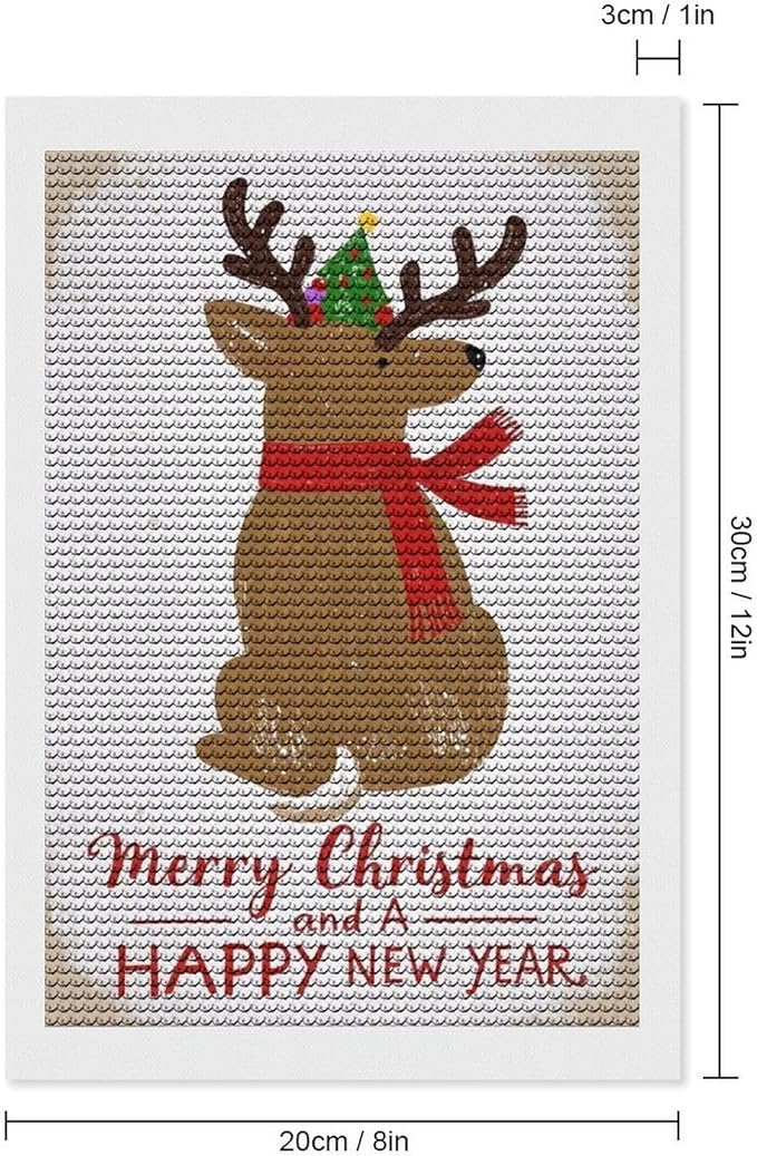 AIVKIEJK Diamond Painting Kits for Adults - Merry Christmas and Happy New Year Red Antlers & Scarf Painting DIY 5D Full Drill Diamond Dots Paintings with Diamonds Gem Art and Crafts Home Decor 8"x12"