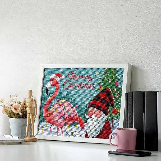 AIVKIEJK Diamond Painting Kits for Adults - Festive Flamingo Christmas Santa Hat Painting DIY 5D Full Drill Diamond Dots Paintings with Diamonds Gem Art and Crafts Home Decor 12"x16"