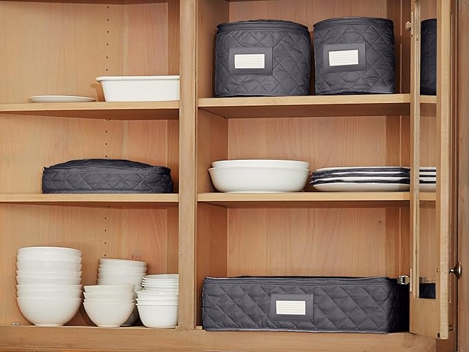 Covermates Keepsakes Quilted Dish Dividers – Set of Padded Plate Protectors for China & Dinnerware Storage, Scratch Protection, Machine Washable, Slate