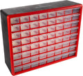 64-Drawer Storage Organizer - Plastic Drawers for Organization - Desktop or Wall-Mounted Container for Hardware, Tools, and Beads by Stalwart (Red)