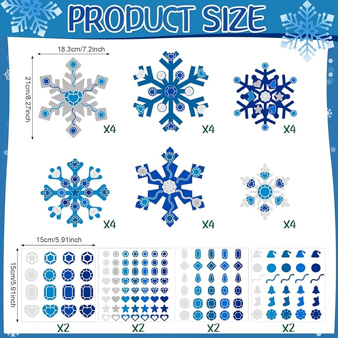 Zonon 24 Pieces Holiday Snowflake Craft Kit Winter DIY Hanging Craft Ornaments Snowflake Kit for Christmas Tree Home Activity Decorations(Blue, White)
