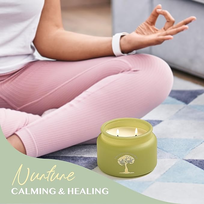 Calming | 2-Wick Scented Candles for Home | Eucalyptus, Lavender, & Camomile | Natural Non Toxic Soy Candles with Essential Oils | 50 H Long Burning | Aromatherapy Candle Jar with Lid - 9.5oz