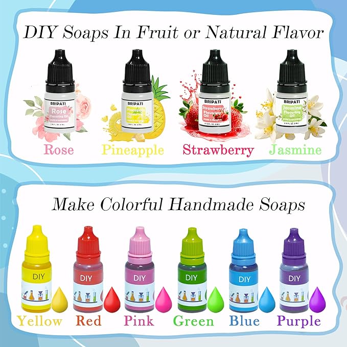 BRIPATI Soap DIY Making Kit - Soaps Crafts Supplies Set for Adults Include Soap Base, Silicone Donut Mold, Fragrance Oil, Liquid Dyes, Glitters, Birthday & Holiday Gift