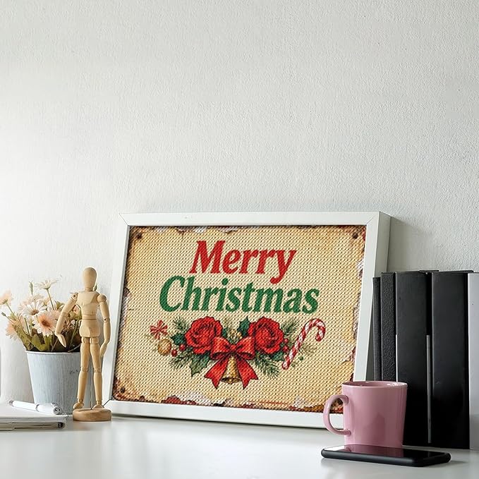 AIVKIEJK Diamond Painting Kits for Adults - Merry Christmas Santa, Holly & Vintage Painting DIY 5D Full Drill Diamond Dots Paintings with Diamonds Gem Art and Crafts Home Decor 8"x12"