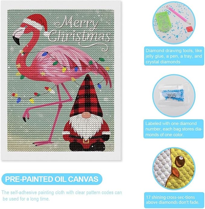 AIVKIEJK Diamond Painting Kits for Adults - Festive Flamingo Christmas Santa Hat Painting DIY 5D Full Drill Diamond Dots Paintings with Diamonds Gem Art and Crafts Home Decor 12"x16"