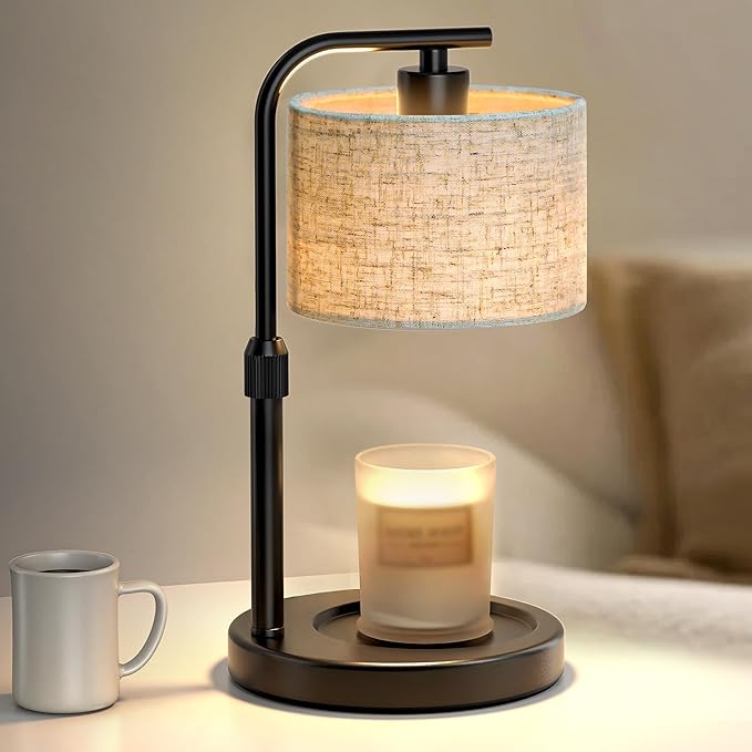Black Candle Warmer Lamp with Timer Dimmer, Height Adjustable Electric Candle Warmer Wax Heater with 2 Bulbs, Birthday Gifts for Women Her, Mom, House Warming Gifts New Home
