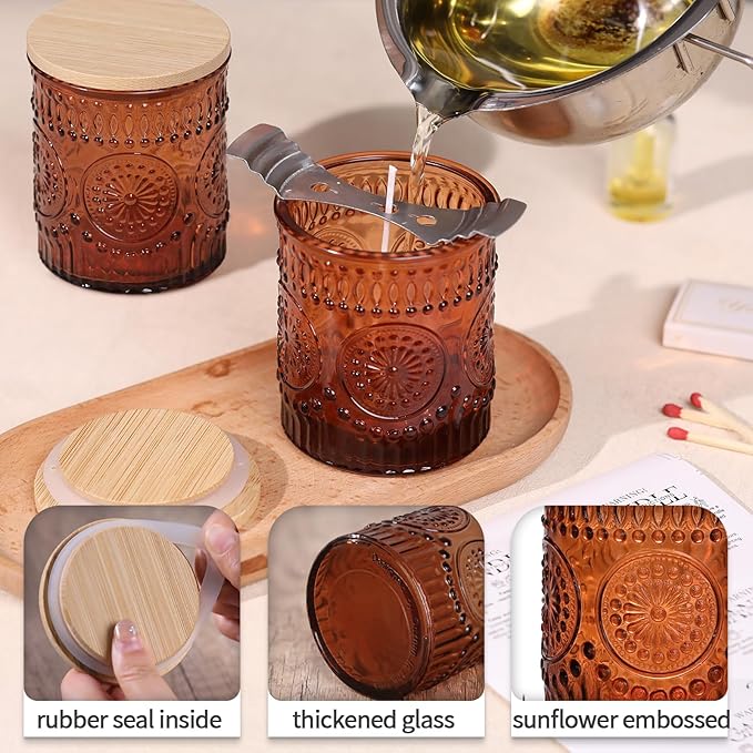 DARJEN 10 Pack Amber Candle Jars for Making Candles- 7.5 OZ Empty Glass Candle Making Jars with Bamboo Lids and Labels, Candle Making Supplies Candle Containers for Home DIY