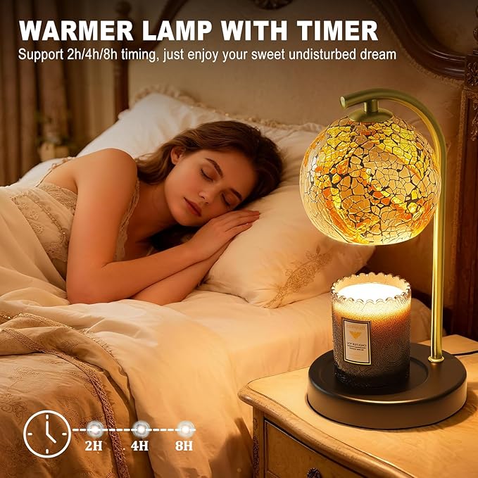 Womens Gifts for Christmas Candle Warmer Lamp, Dimmable Scented Wax Melt Warmer with Timer, Housewarming Gifts for Home Bedroom Decor, Xmas Birthday Gifts for Mom, 2 Bulbs, White+Gold