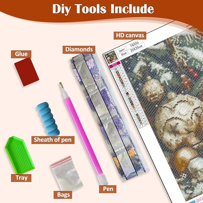 Christmas Ball Candle Diamond Art Painting Kits for Adults, Winter Diamond Painting Kits for Adults Beginners, 5D DIY Full Drill Diamond Dot Gem Art Kits for Adult, Home Wall Decor 13.8x13.8 Inch