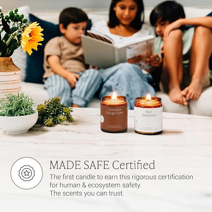 Fontana Candle Co Wood Wick Beeswax Jar Candle, Cinnamon Orange Clove – Made Safe with Coconut Oil & Pure Essential Oils – 35+ Hrs Clean Burn, Long Lasting and Non-Toxic Candles for Home & Room Decor
