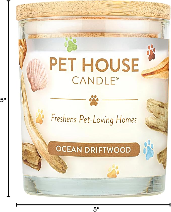 Pet House Candles, Clean Long-Burning, Scented Pet Friendly Candles, Plant-Based, 60 Hour Burn Time - Ocean Driftwood, 9 oz