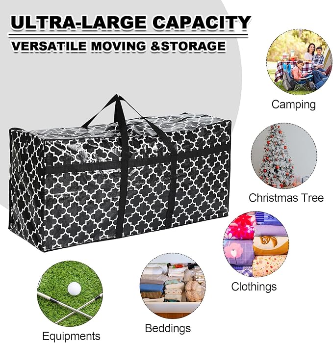 4 Pcs 66 Gallon Large Moving Bags with Zipper and Handles Christmas Tree Bags Foldable Heavy Duty XXL Totes for Christmas 4ft 5ft Tree Skeleton Blankets Storage(Plaid)