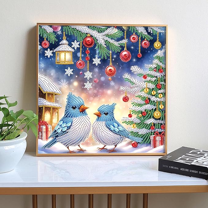 Diamond Art Painting Kits for Adults Christmas Bluebird, 5D Special Shape Diamond Art Kits for Beginners, Crystal Rhinestones Diamond Art Painting for Home Wall Christmas Decoration Gift 12×12inch