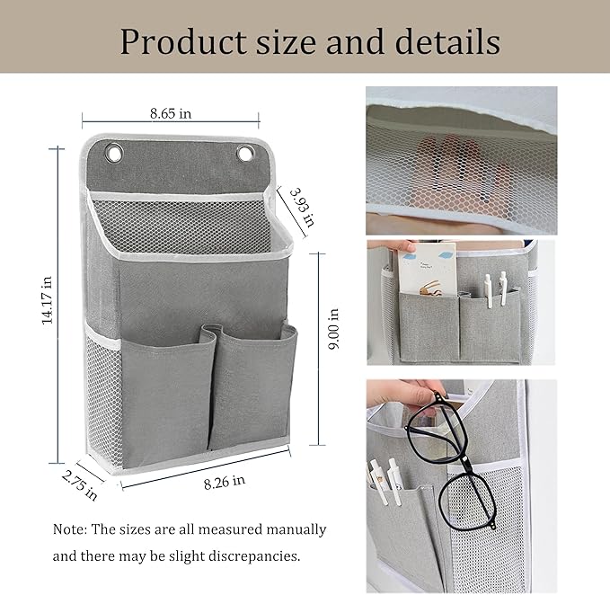 2-Pack Hanging Storage Organizer, Over The Door Hanging Bags/Wall Baskets Storage with Pockets for Home, RV, Office and More (2, Grey)