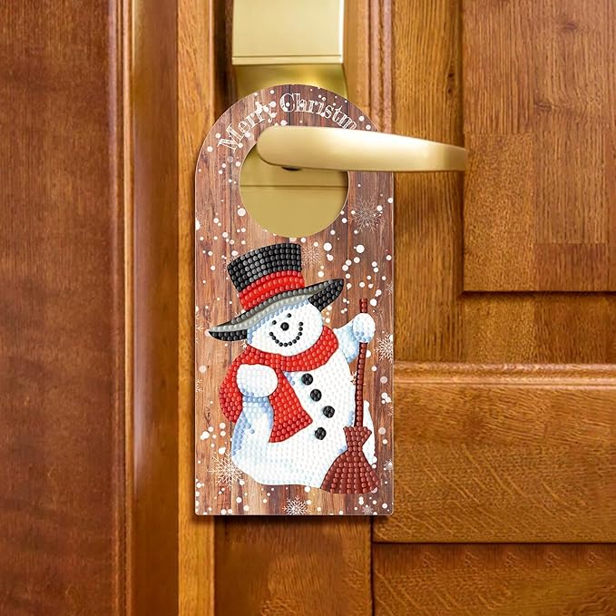 Diamond Art Wood Christmas Door Knob Hanger Sign DIY Kits 5D Diamond Art Painting Christmas Snowman Doorknob Hanging Decorations Special Shaped Beads Paint by Number Mosaic Home Room Front Door Decor