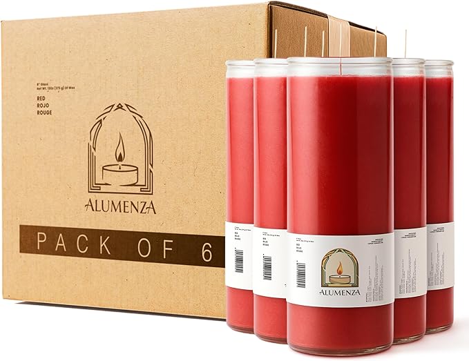 Bulk 6 Pack Red 7 Day Candles in Glass Jar – Paraffin Wax, Clean Burning Unscented | Large & Tall Devotional Prayer Pillar Candles for Home, Memorial, Spells, Long Lasting