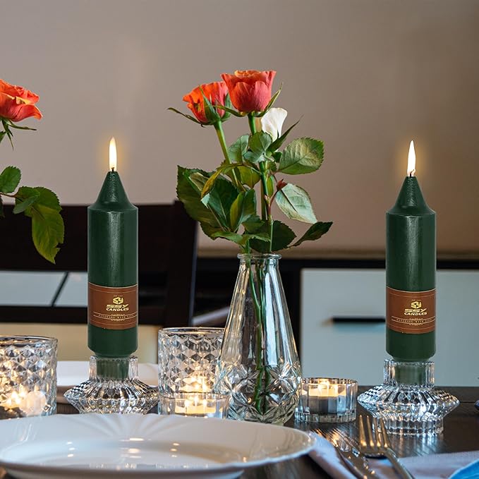 Hunter Green Taper Candles Unscented Tapered Candlesticks 5 Inch Dinner Candle 4 PCS Smokeless Candle for Christmas Household Wedding Home Decor