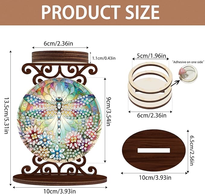 Diamond Art Painting Candlestick Holder kits, Dragonfly DIY shaped crystal Diamond art painting, woodiness Candle holder for AromaRelax & Home Decor, Christmas Halloween Ornaments (Double-Sided)