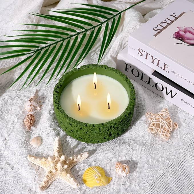 Viyffo 20oz Large Scented Candle – Woodland Breeze, 3 Wick Non Toxic Soy Candles for Women and Men, Elegant Matte Green Ceramic Jar, Luxury Home Fragrance, Elegant Outdoor Décor & Spring Gift