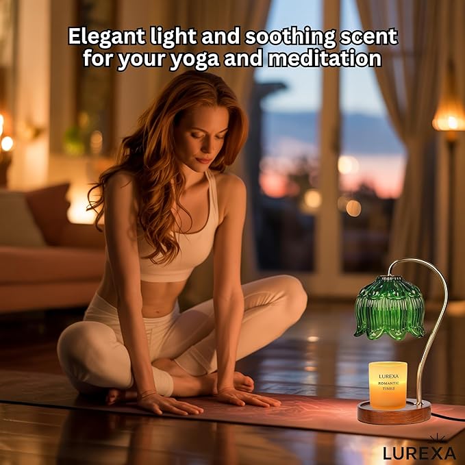 Candle Warmer Lamp with Timer, Dimmable Wax Melt Lamp for Large & Standard Jar Candles, Includes 2 GU10 Bulbs, Elegant Vintage Home Decor Gift for Women & Mom (A1-Green Lotus)