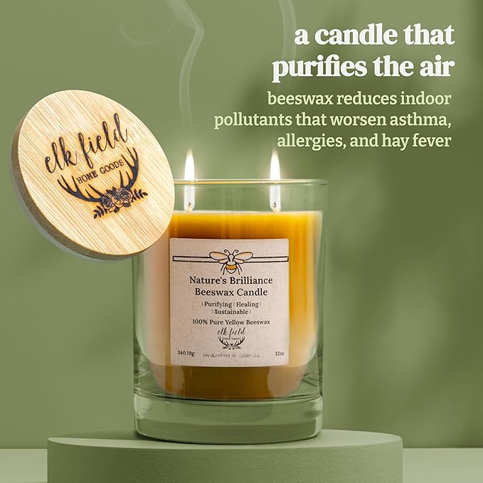 100% Pure Colorado Beeswax Candle | 1 Ingredient, Handpoured in Golden, CO - Natural Honey Scent, Non Toxic, Organic, Glass Jar, Two Cotton Wicks, 80 Hour, 12oz