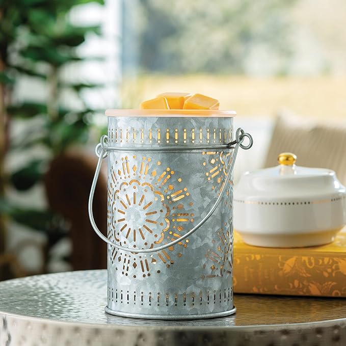 Candle Warmers ETC. Illumination Fragrance Warmer- Light-Up Warmer for Warming Scented Candle Wax Melts and Tarts or to Freshen Room, Silver Galvanized Tin