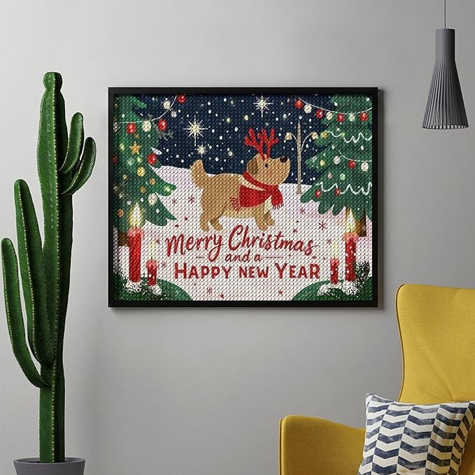 Diamond Painting Kits for Adults - Merry Christmas And Happy New Year Red Antlers & Scarf Painting DIY 5D Full Drill Diamond Dots Paintings with Diamonds Gem Art And Crafts Home Decor 16"x20"