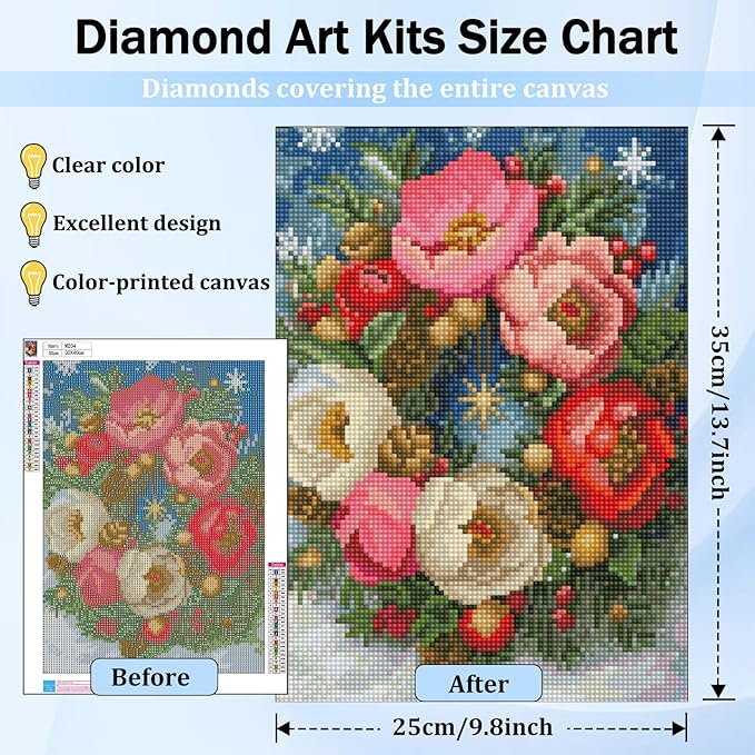 XTCIXAL Christmas Diamond Art Kits for Adults, Wreath Diamond Painting Kit, DIY Beginners Gem Art Suitable for Gifts and Home Wall Decor - 12x16 Inch