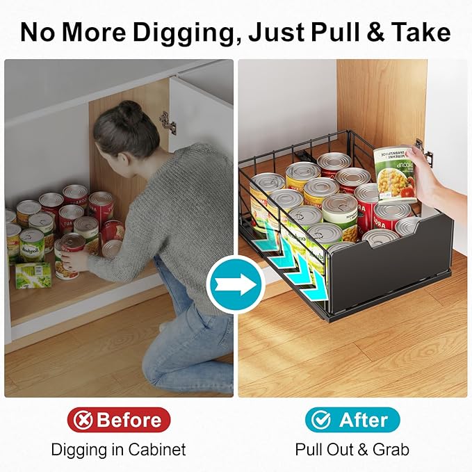 iSPECLE Pull Out Cabinet Drawer - For (12" - 36") Wide Cabinet, No Drilling Ideal for Renter, Easy Slide Out Access Items No More Digging, Large Capacity Store More for Kitchen Pantry Bathroom, 1 Pack