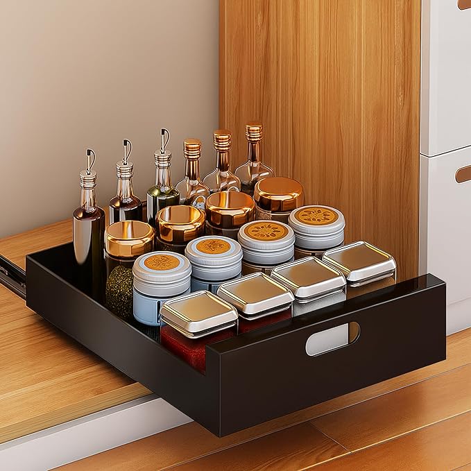 21'' Deep Pull Out Cabinet Organizer, 10'' Wide Sturdy Pull Out Drawers for Face Frame or Frameless Cabinets Adhesive, Slide Out Shelves for Pantry,Kitchen, Bathroom and Living Room