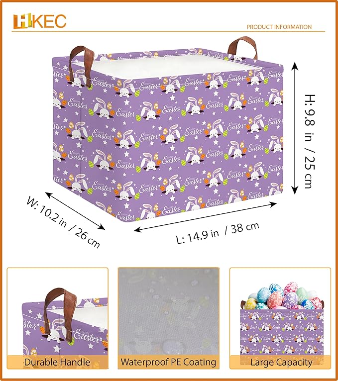 Rectangle Storage Basket with Handles,Collapsible Storage Bin,Books Box,Gift Basket(Purple Easter)
