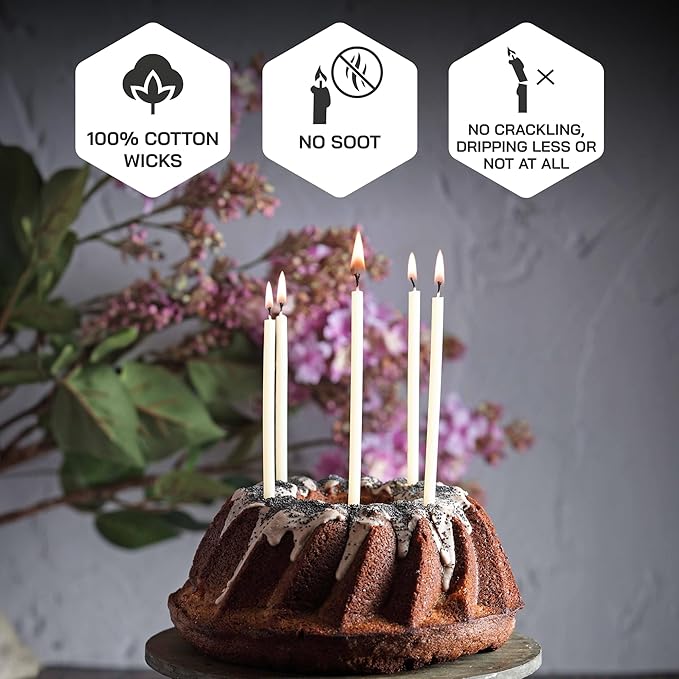 Danilovo Thin Taper Beeswax Candles - Honey-Scented, Decorative Candles Ideal for Birthday Decoration or Church Prayers - White Drip Free, Tall & Smokeless Pack of 50 pcs, 7.3 x 0.24 inch