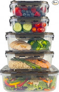 BPA-Free Plastic Airtight Food Storage Containers with Vented Lids, 5-Pack Assorted Sizes (2×1.7, 2×3.4 & 1×5.9 Cups) for Meal Prep and Leftovers