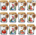 Potchen 12 Pack Christmas Santa Claus Clear Candle Jars for Making Candles 7 oz Empty Glass Jars with Wood Lids and Blessing Card Snowman Candle Containers for DIY Gifts Home Tea Party Holiday Decor