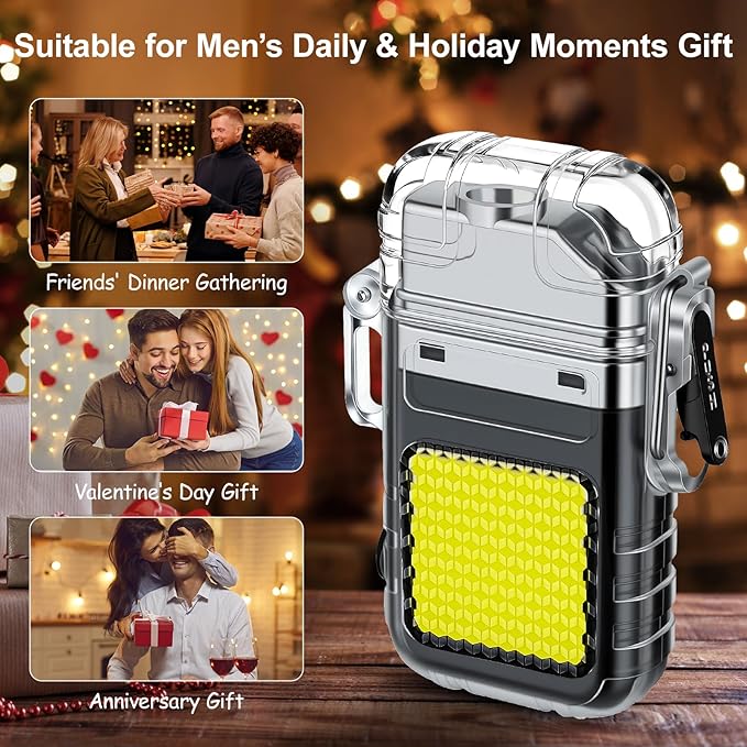 2 Pack Waterproof Lighter of 3 Modes Windproof Flashlight, Dual Arc Plasma Lighter, Flameless, Electric USB Rechargeable for Camping, Hiking, Outdoor Survival Gifts for Men