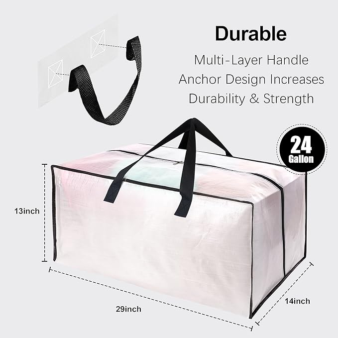 VELVETSURE 12 Pack Heavy Duty Large Moving Bags W/Backpack Straps - Strong Handles & Zippers, Storage Totes For Space Saving, Fold Flat, Alternative to Moving Box and Storage Bin, Semi-Transparent