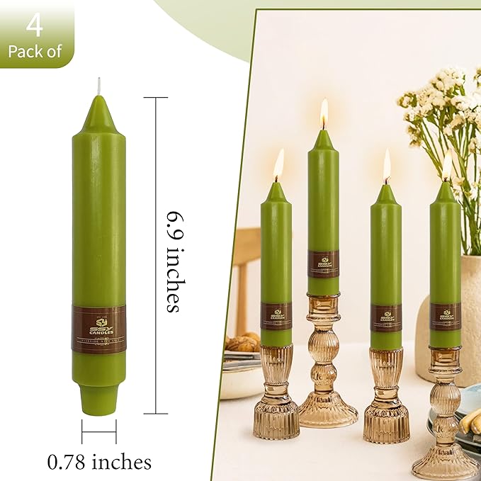 Grass Green Taper Candles Unscented Tapered Candles 7 inch Short Tapered Candle Ideal as Dinner Candles Smokeless Long Burning Candlesticks for Weddings Dinner Party Home Decor