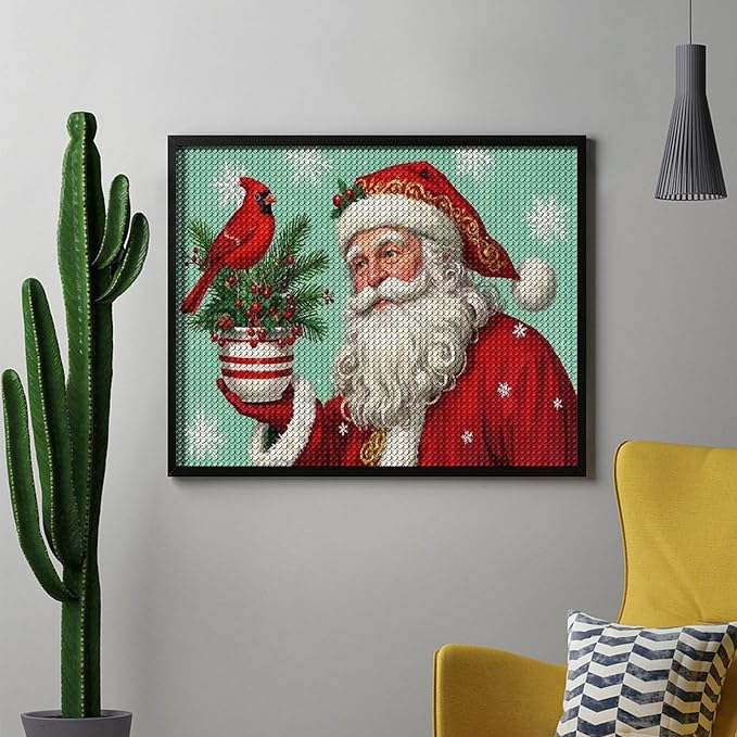 Diamond Painting Kits for Adults - Santa Claus & Red Bird Reindeer Christmas Berry Pine Cone Painting DIY 5D Full Drill Diamond Dots Paintings with Diamonds Gem Art And Crafts Home Decor 16"x20"