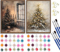 Paint by Number Kit, 2 Pack Christmas Scenes (16x20 Inch Each) - Vintage Tree with Candles & Golden Snowy Tree, DIY Acrylic Painting Kits for Adults Home Decor Unframed